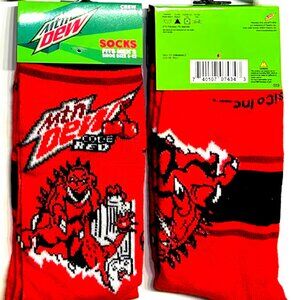 Men's Fashion Novelty Casual Fun MOUNTAIN DEW CODE RED Crew SOCKS Size 6-12